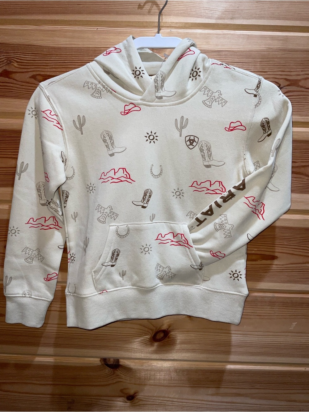 Ariat Kids Cream Hoodie with Red and Brown Western Print